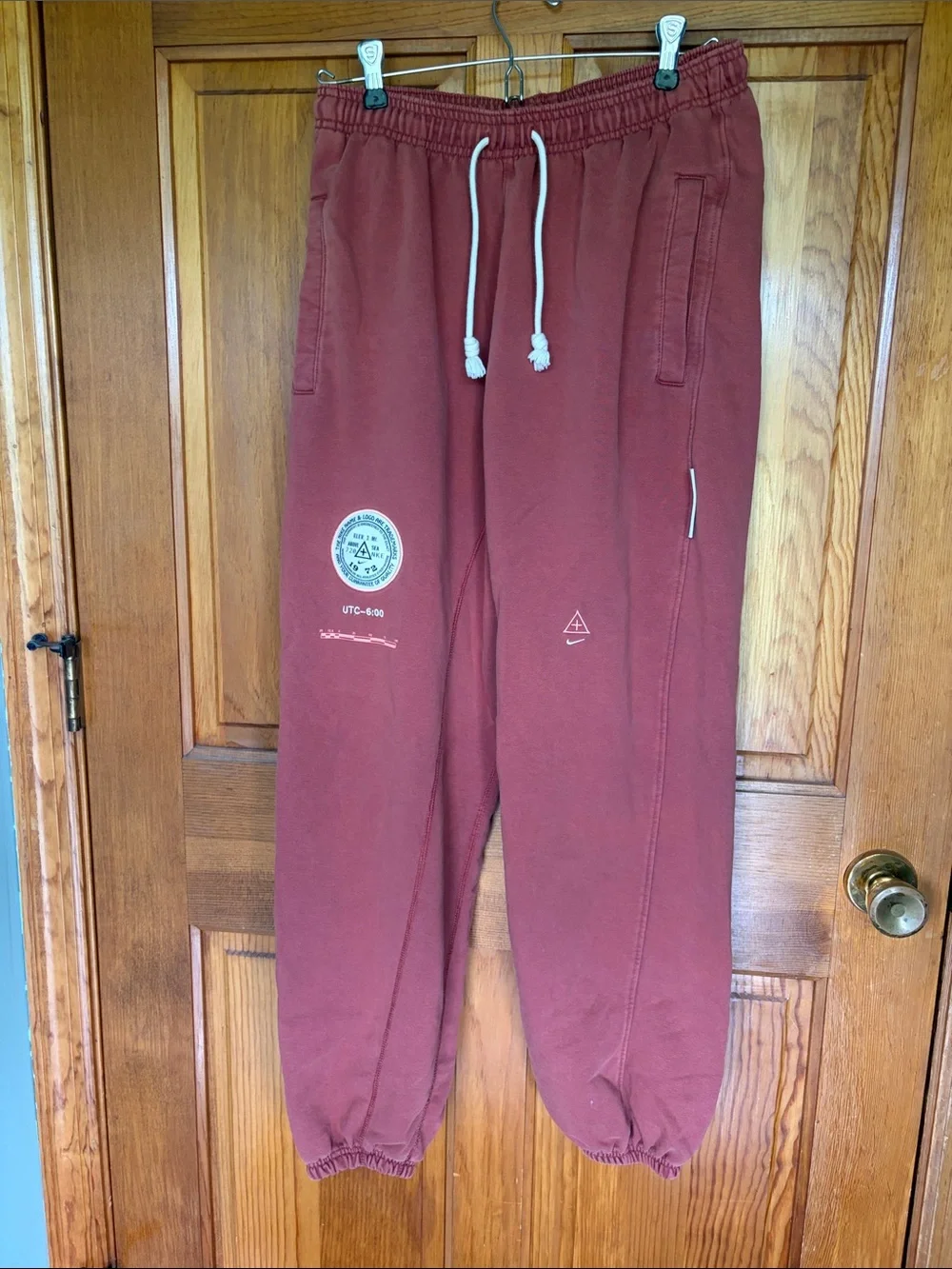 Nike Organic High Mens Brick Red Sweatpants with White Drawstring